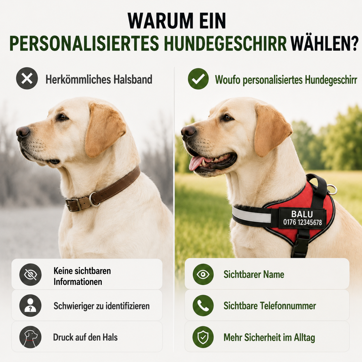 Personalisiertes Hundegeschirr mit Name & Telefon