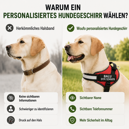 Personalisiertes Hundegeschirr mit Name & Telefon