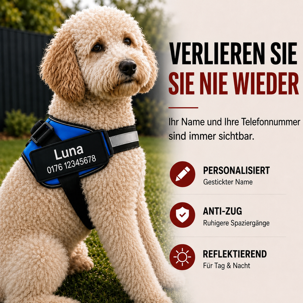 Personalisiertes Hundegeschirr mit Name & Telefon