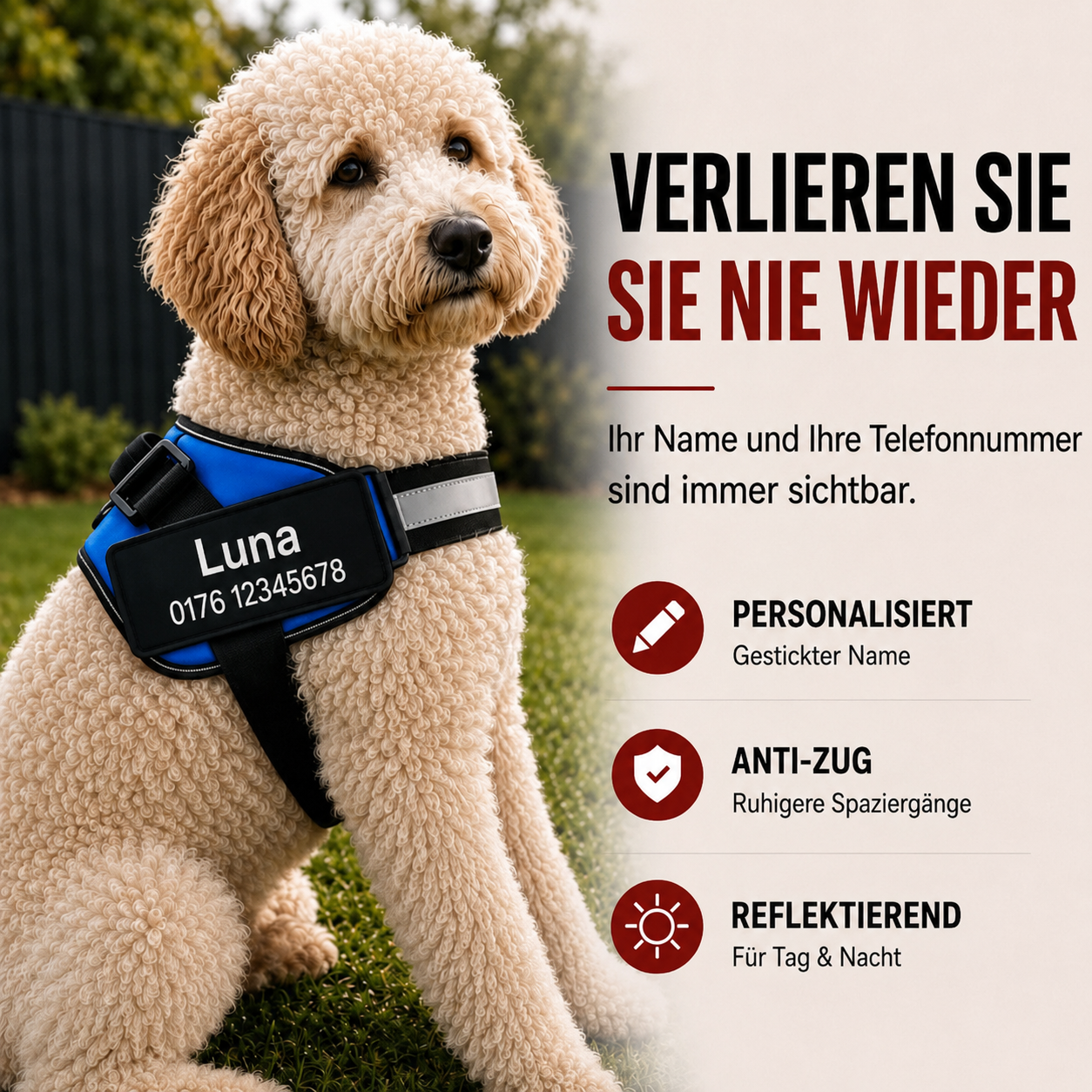 Personalisiertes Hundegeschirr mit Name & Telefon