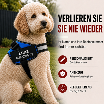 Personalisiertes Hundegeschirr mit Name & Telefon